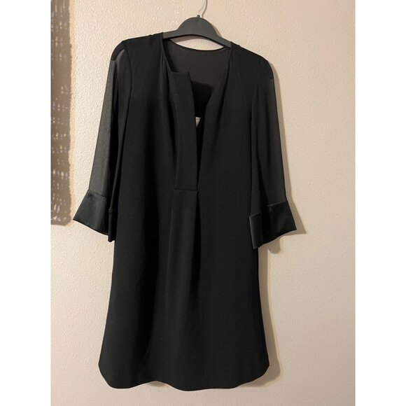 Diane von Furstenberg Dress Black 4 Stretch Silk Wool 3/4 Long Sleeve Shift - Picture 4 of 7